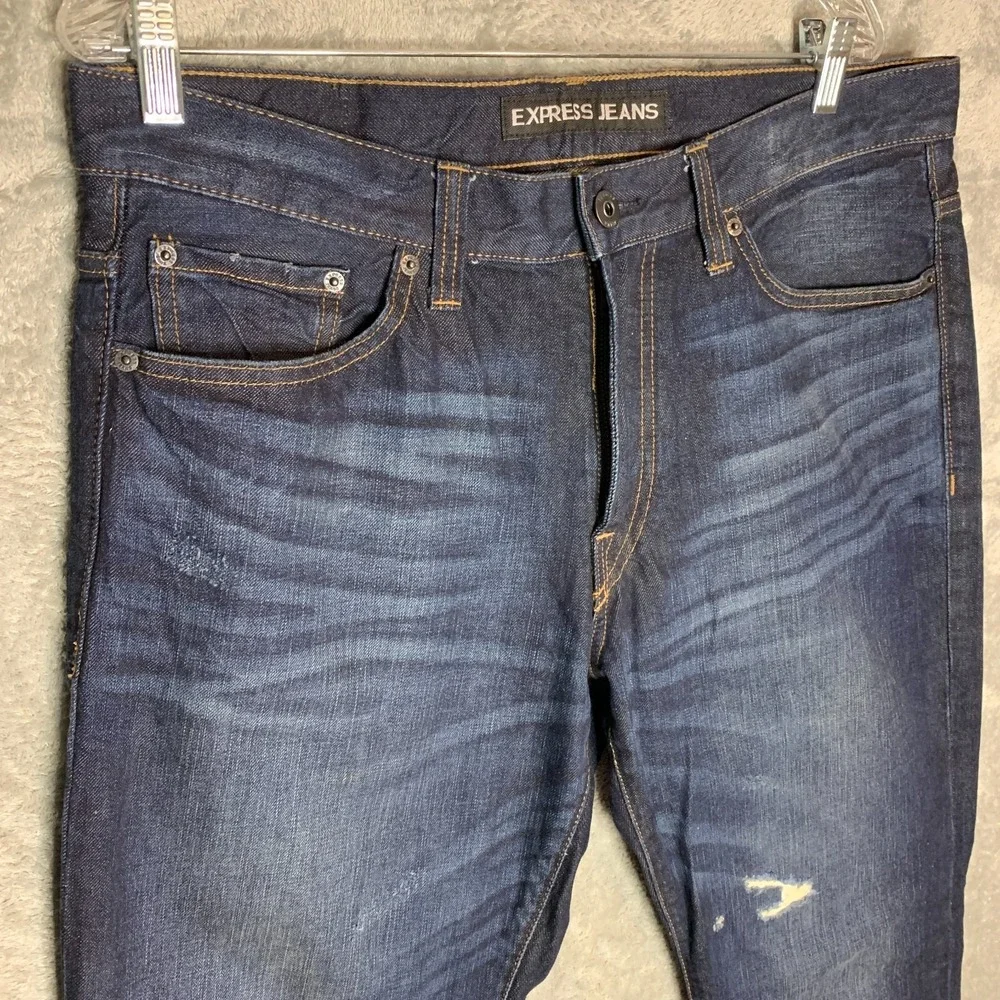 Express Men Blake Loose Fit Bootcut Dark Wash Mid Rise Denim Jeans 37x32*